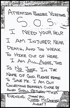 Chris McCandless SOS message